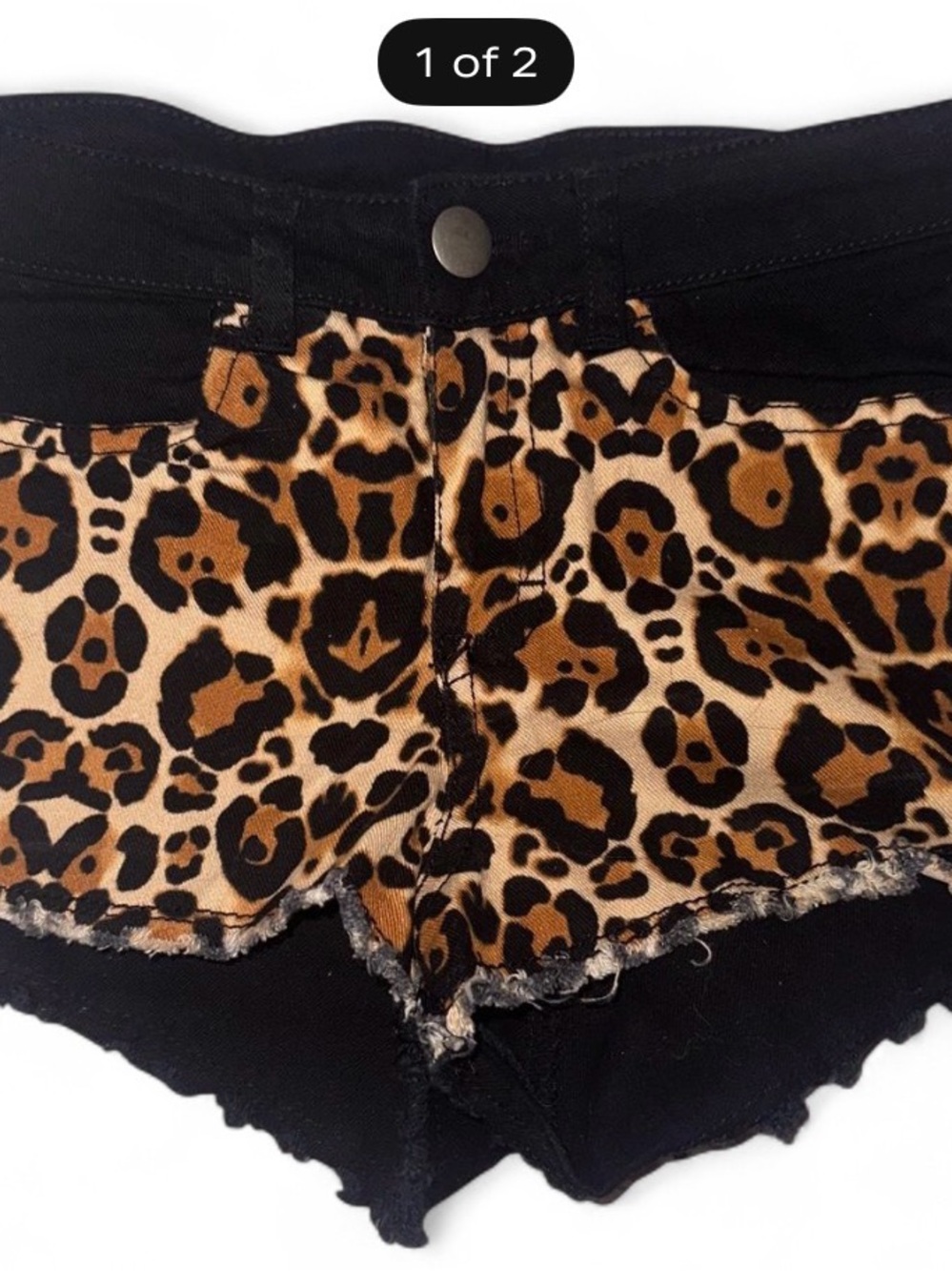 H&M Leopard Print Jean Shorts in Black & Brown